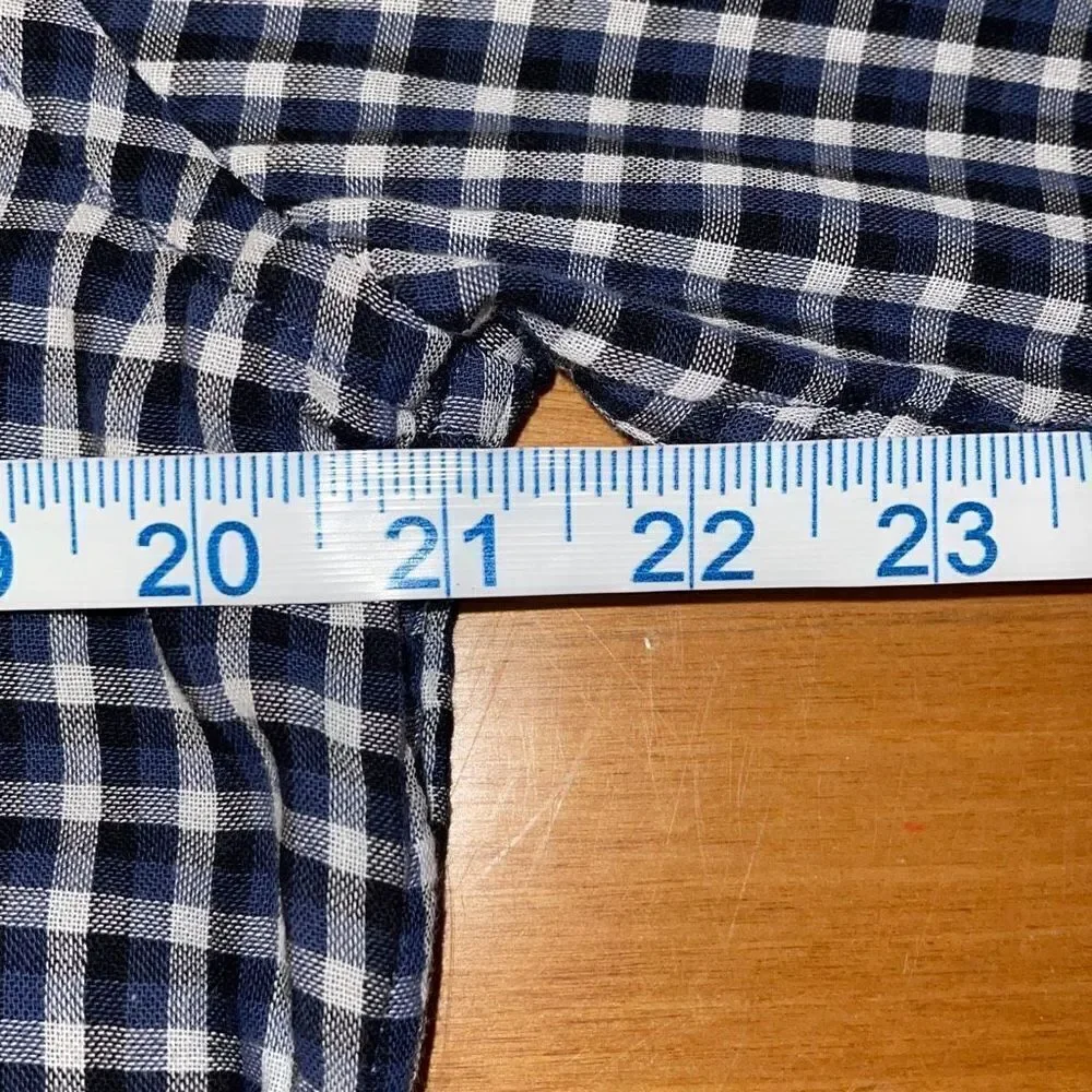 Banana Republic Mens Plaid Cotton Snap Button Long Sleeve Shirt‎ Blue Medium